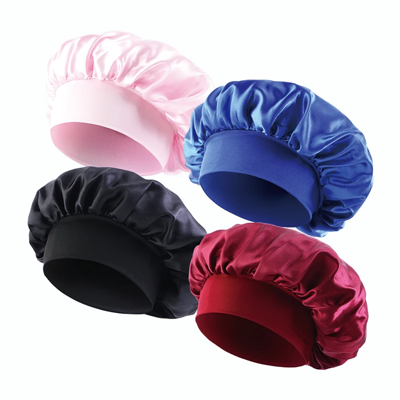 4pcs/lot Women Satin Solid Bonnet Hair Care Night Sleep shower Caps Adjust Head Cover For Curly Springy Hair Styling Accessories image 5