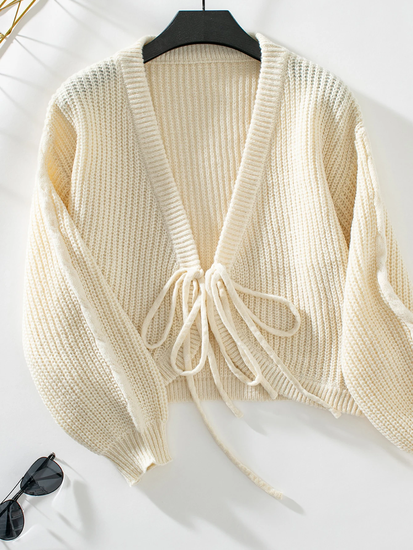 Cárdigans de mujer Otoño Invierno Daily Casual Plain 2025 Cárdigans casuales con cordones y cuello redondo de manga larga