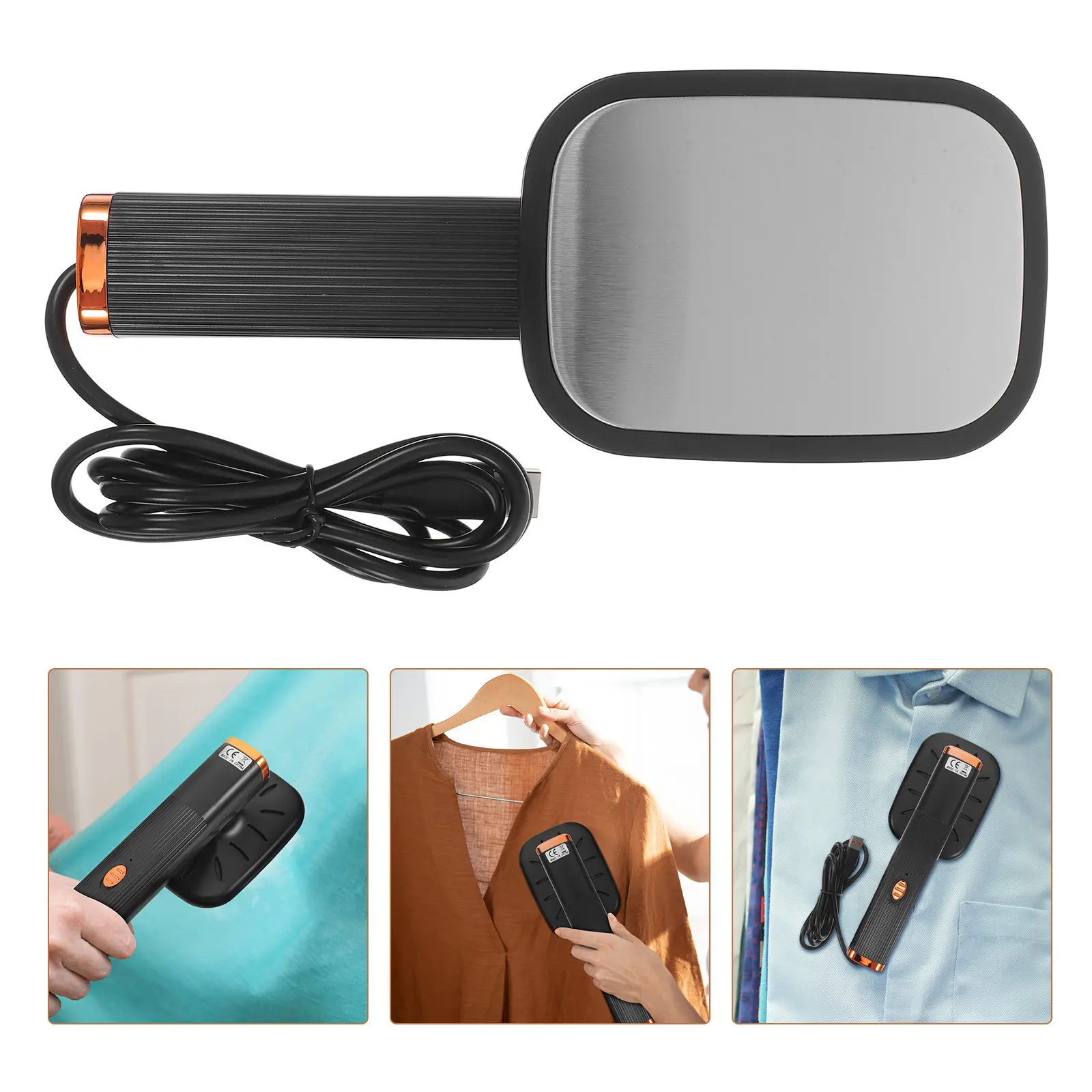 

USB Handheld Small Portable Iron Mini Travel Iron Dry Wet Aluminum Alloy Panel Quick Heating Clothes Wrinkle Remover for Home