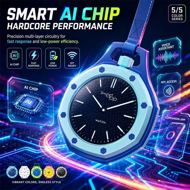 Dopamine Style Necklace Lanyard Watch for Girls, Cute Fashion Wrist Watch with NFC & AI Voice Assistant, 3ATM Waterproof, Ultra view 2