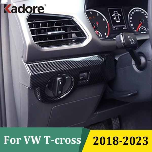 

Для Volkswagen T-Cross 2018 2019-2022 2023, кнопки переключателя фар из углеродного волокна, рамка, накладка, аксессуары для салона автомобиля