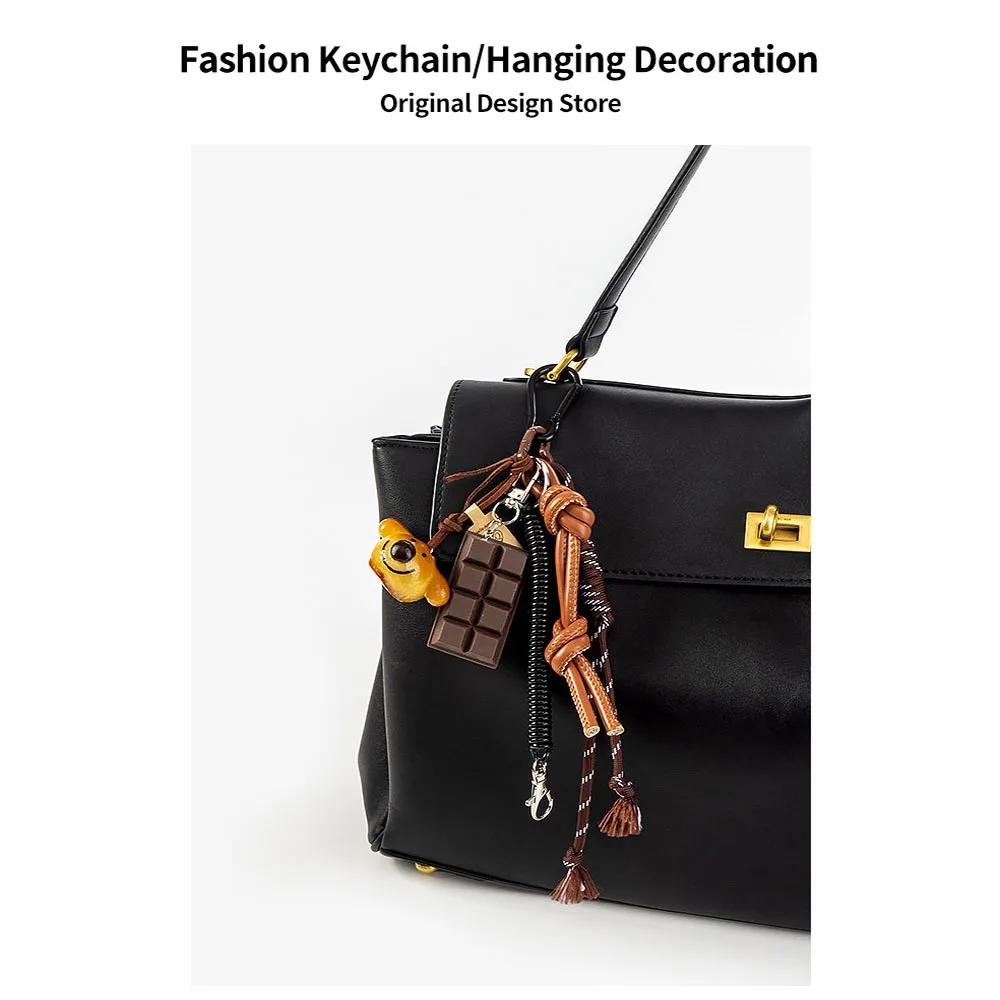 Braided Rope Bag Pendant High-grade Keychain Pendant Cute Alkaline Water Bread Ins Bag Pendant Chocolate Pendant