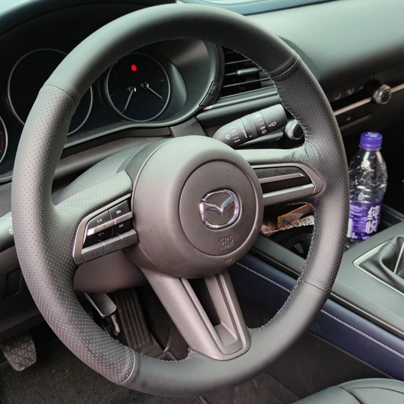 

Hand Sewing Black Genuine Leather Car Steering Wheel Cover For Mazda 3 Axela 2019 2020 CX-30 2020 MX-30 2020 Car Accessories