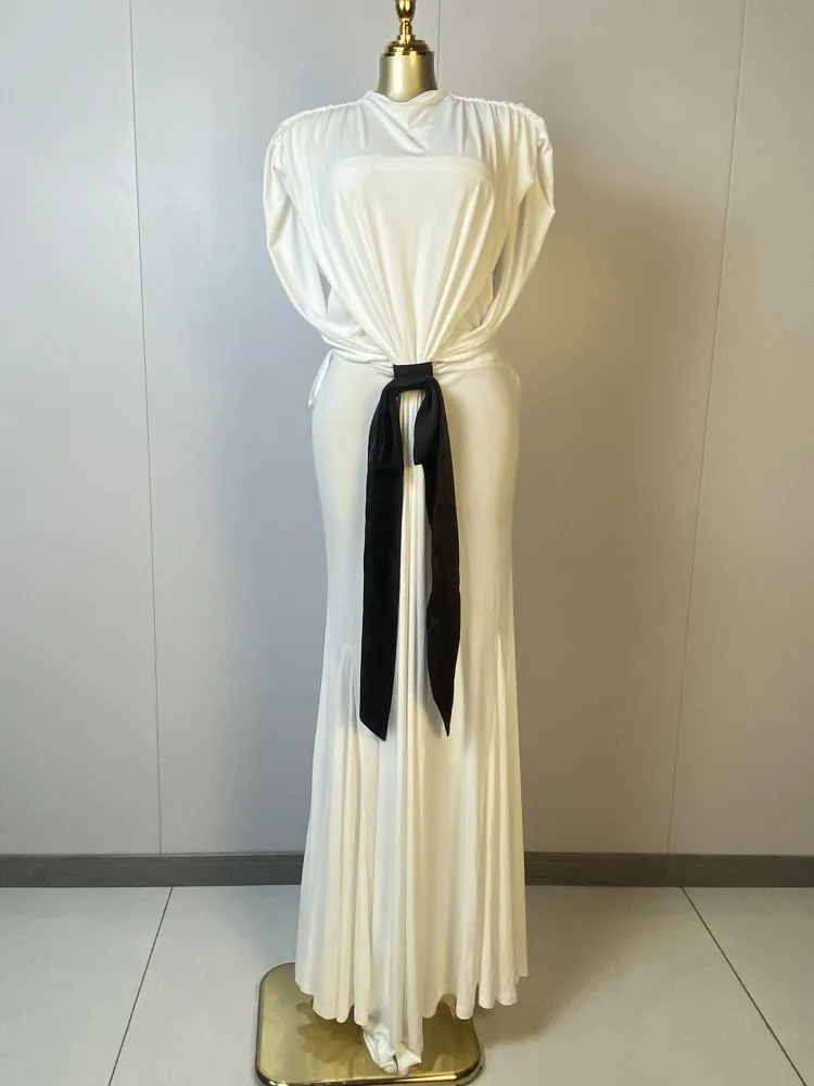 

New Women Sexy Sleeveless Ruched Tie-dye White Maxi Long Dress 2025 Elegant Evening Club Luxury Birthday Party Dresses