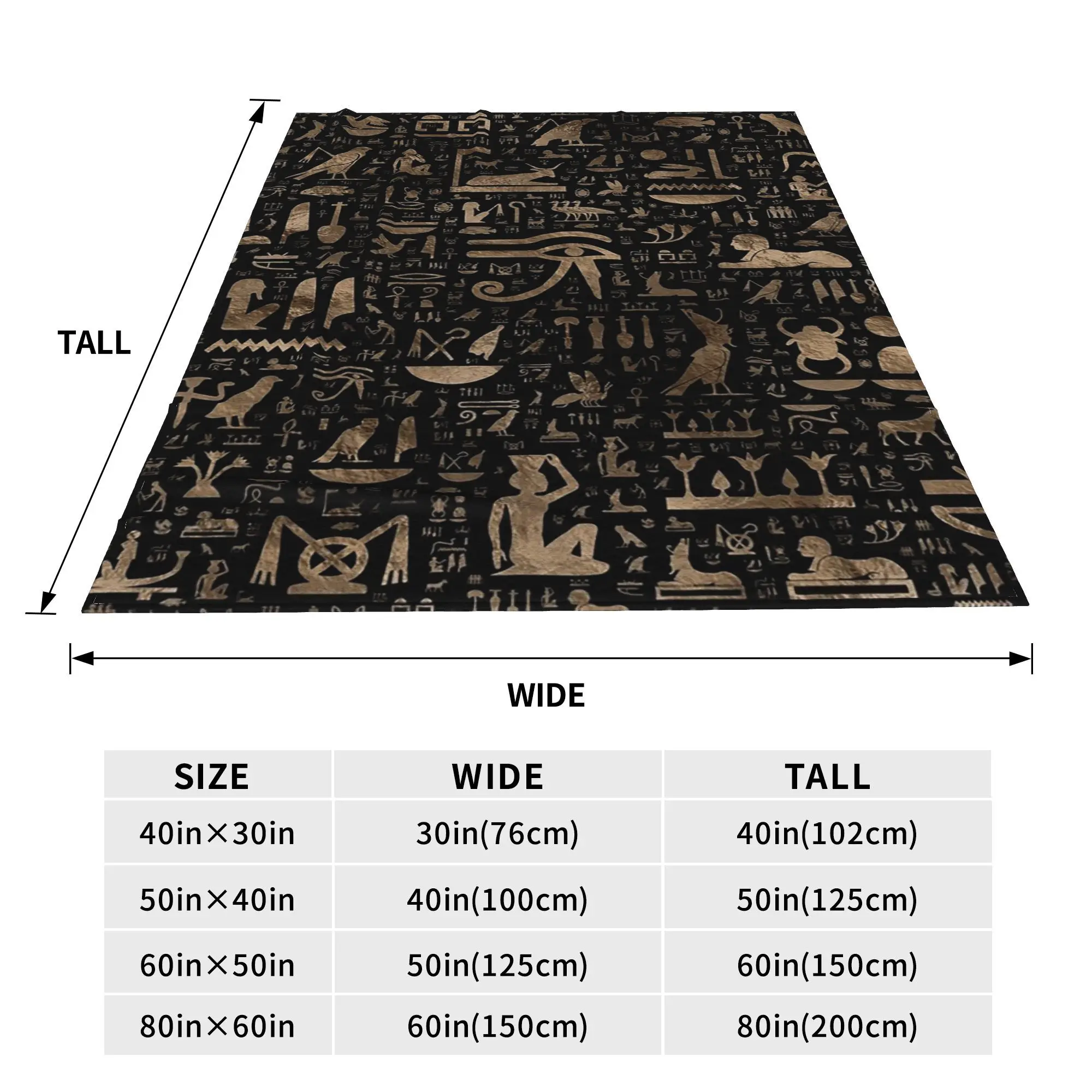 Ancient Egyptian hieroglyphs - Black and gold Blanket Soft Warm Flannel Throw Blanket Bedding for Bed Living room Picnic Travel