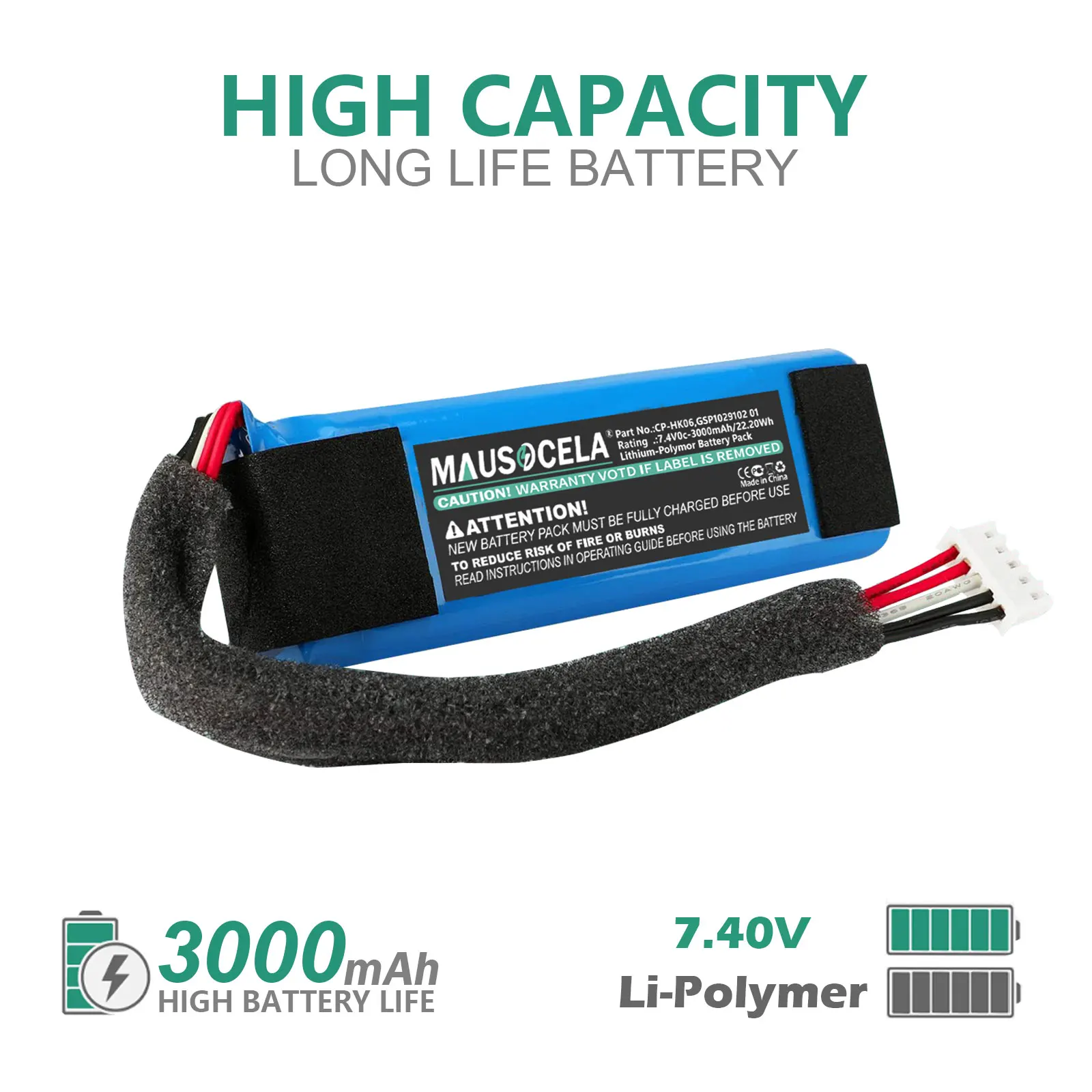 

Speaker Battery For Harman/Kardon:CP-HK06,GSP1029102 01,Go Play,Go Play Mini,GO+ Play,--3000mAh / 22.20Wh--Li-Polymer--7.40V
