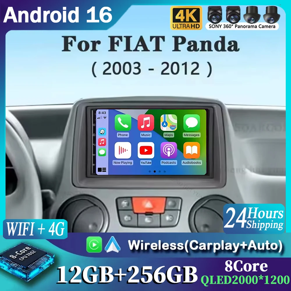 7“ Android 16 Car Radio Multimedia Carplay Auto For Fiat Panda 2003 2004 2005 2006 2007 2008 - 2012 Car Video Stereo Navigation