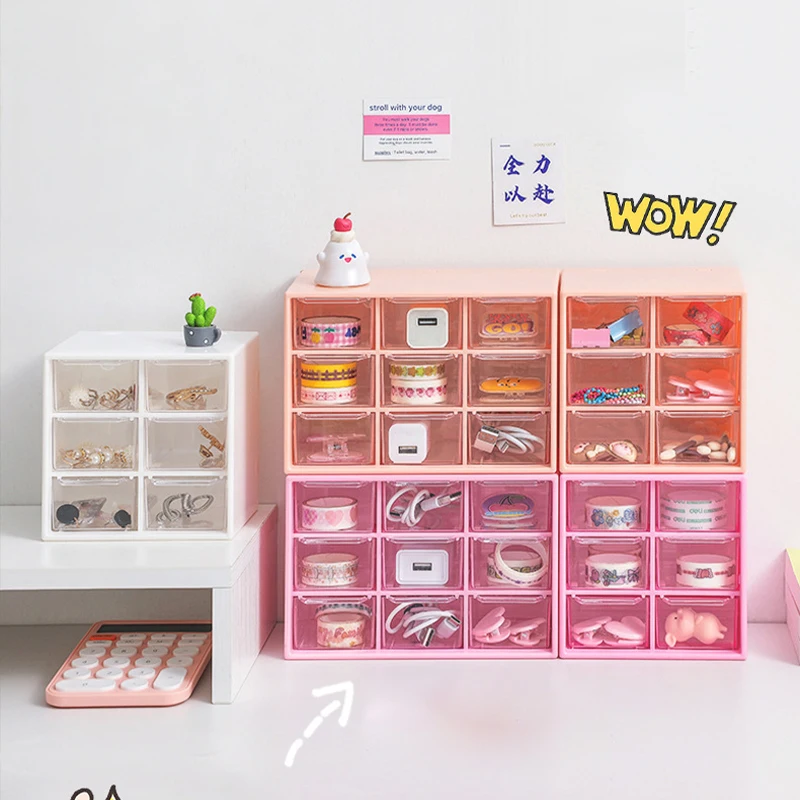 Transparent Storage Drawers Plastic Earring Jewelry Organizer Drawers Boxes Mini Drawer Desktop Organizer Stationery Storage