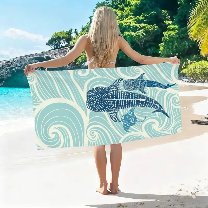 Whale Shark Black and White Whale Shark Modern Gift Beach Towel Microfiber Soft Quick Drying Bath Towel Gift Commemorative Towel