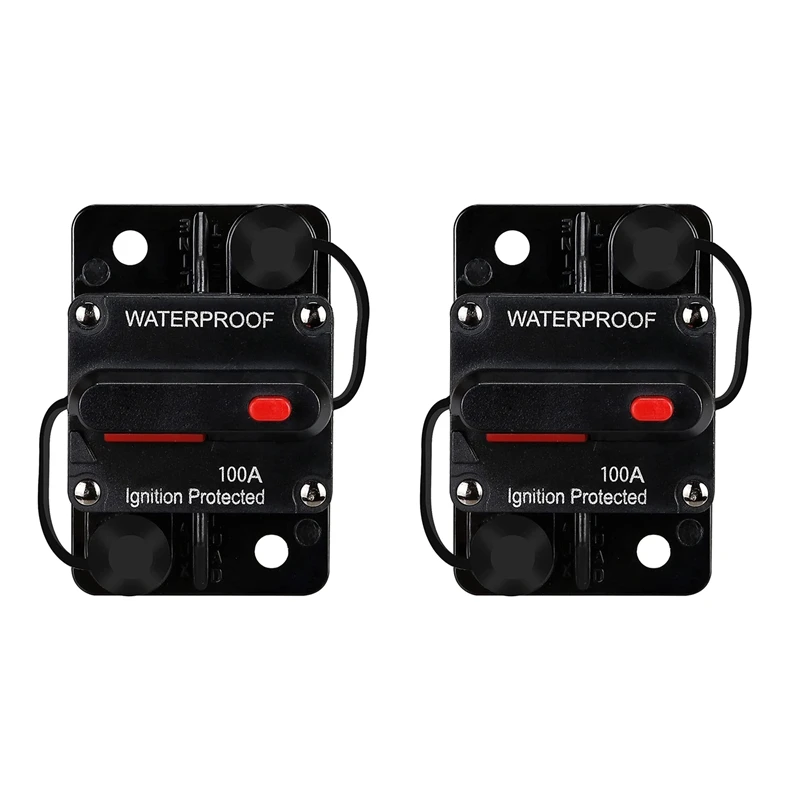 2X Waterproof Circuit Breaker,With Manual Reset,12V-48V DC,100A,For Car Marine Trolling Motors Boat Power Protect