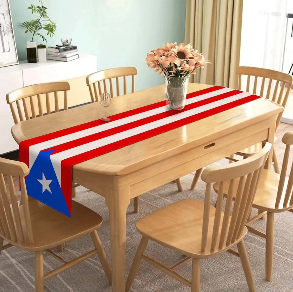 Puerto Rican Table Runner - 1PC Puerto Rico Themed Party Flag Vibrant Culture Pattern Cover for Kitchen Dining Room