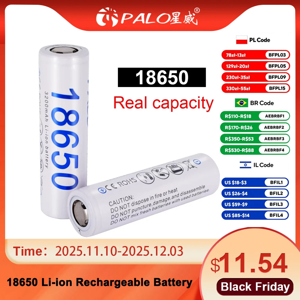 PALO 3.7V 18650แบตเตอรี่ลิเธียมแบตเตอรี่ชาร์จ18650 100% Original NCR18650B 3.7V 3200Mah 18650แบตเตอรี่สำหรับไฟฉายแบตเตอรี่