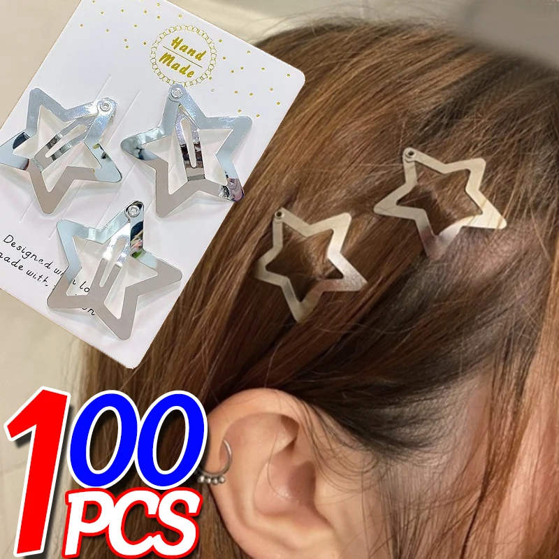 Y2K Silver Star BB Hair Clips Women Cute Metal Snap Star Hairpins Hair Clips Side Barrettes Hairs Grip Hair Accessories Headwear