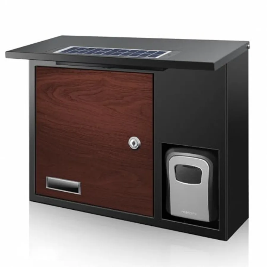 

Solar Wall Mount Mailbox with LED Lighting - Secure Key Drop Box for Home, Apartment and Business Weatherproof, Solar Charging
