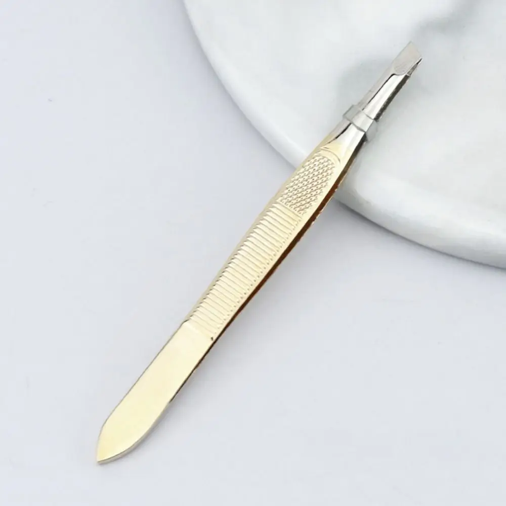 

Stainless Steel Eyebrow Trimming Tweezers Flat Tip Plucking Eye Brow Clips Mesh Stripe Handle Slant Tip Eyelash Curler Women