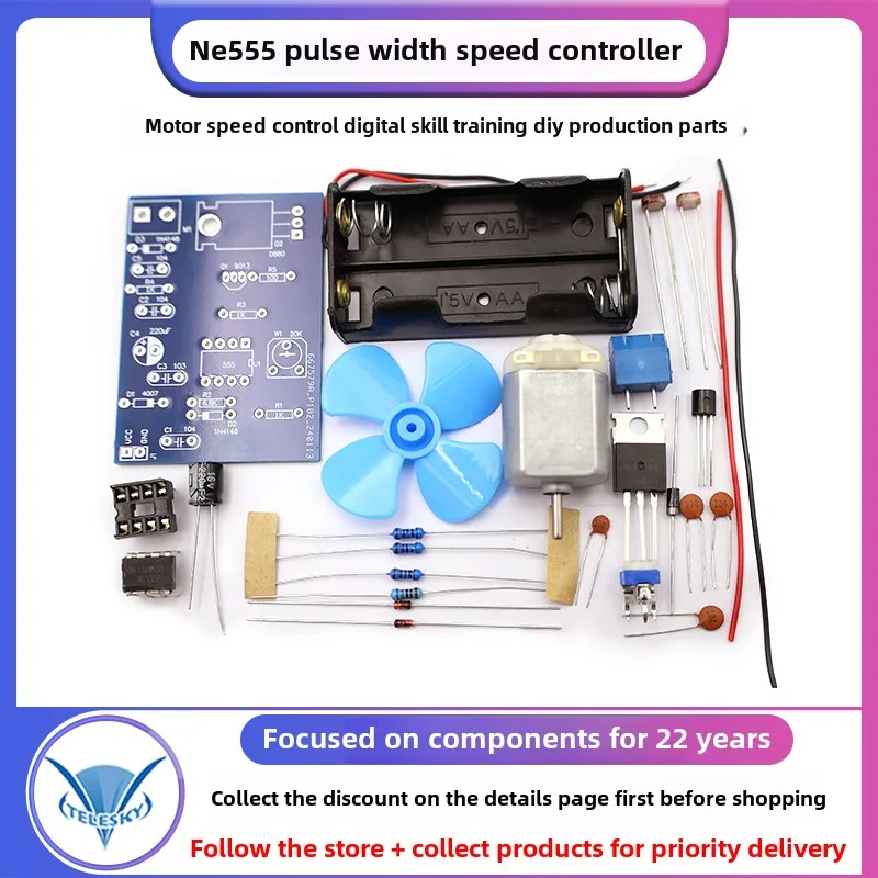Electronic Fan DIY NE555 DC Motor Pulse Width Speed Controller Kit Electronic Soldering Practice Loose Parts
