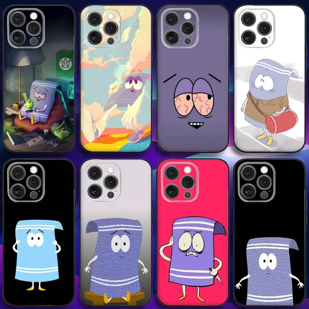 

S-Souths P-Park Towelie Phone Case For iPhone 16e,16,15,14,13,12,11,Pro,X,XS,Max,XR,Plus,Mini Soft Black Cover