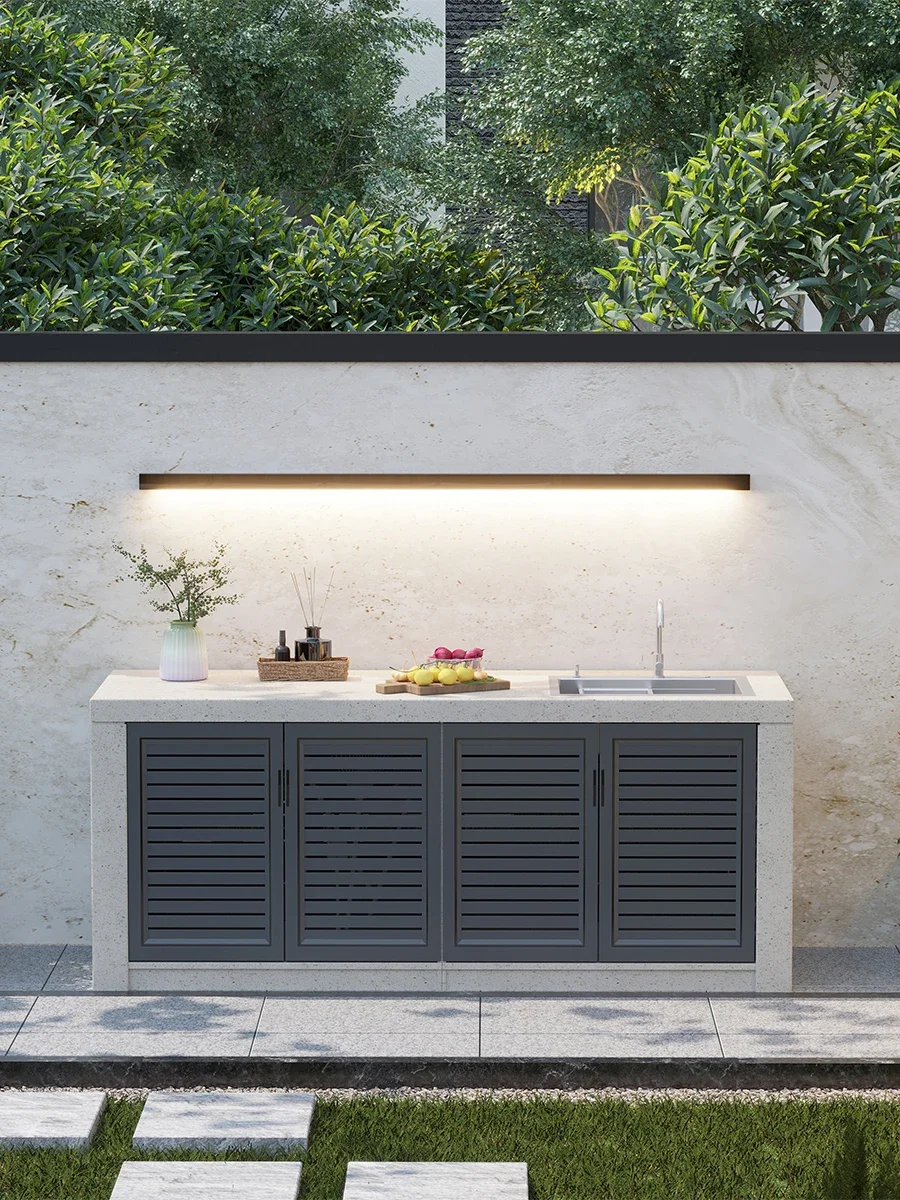 Beige courtyard marble locker villa outdoor sink integrated cabinet courtyard washbasin console