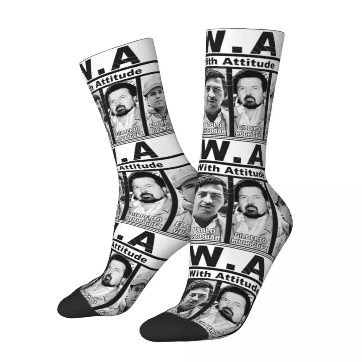 Crazy Design Pablo Escobar Cartel Football Socks NWA Narcos With Attitude Active Polyester Long Socks for Unisex Breathable