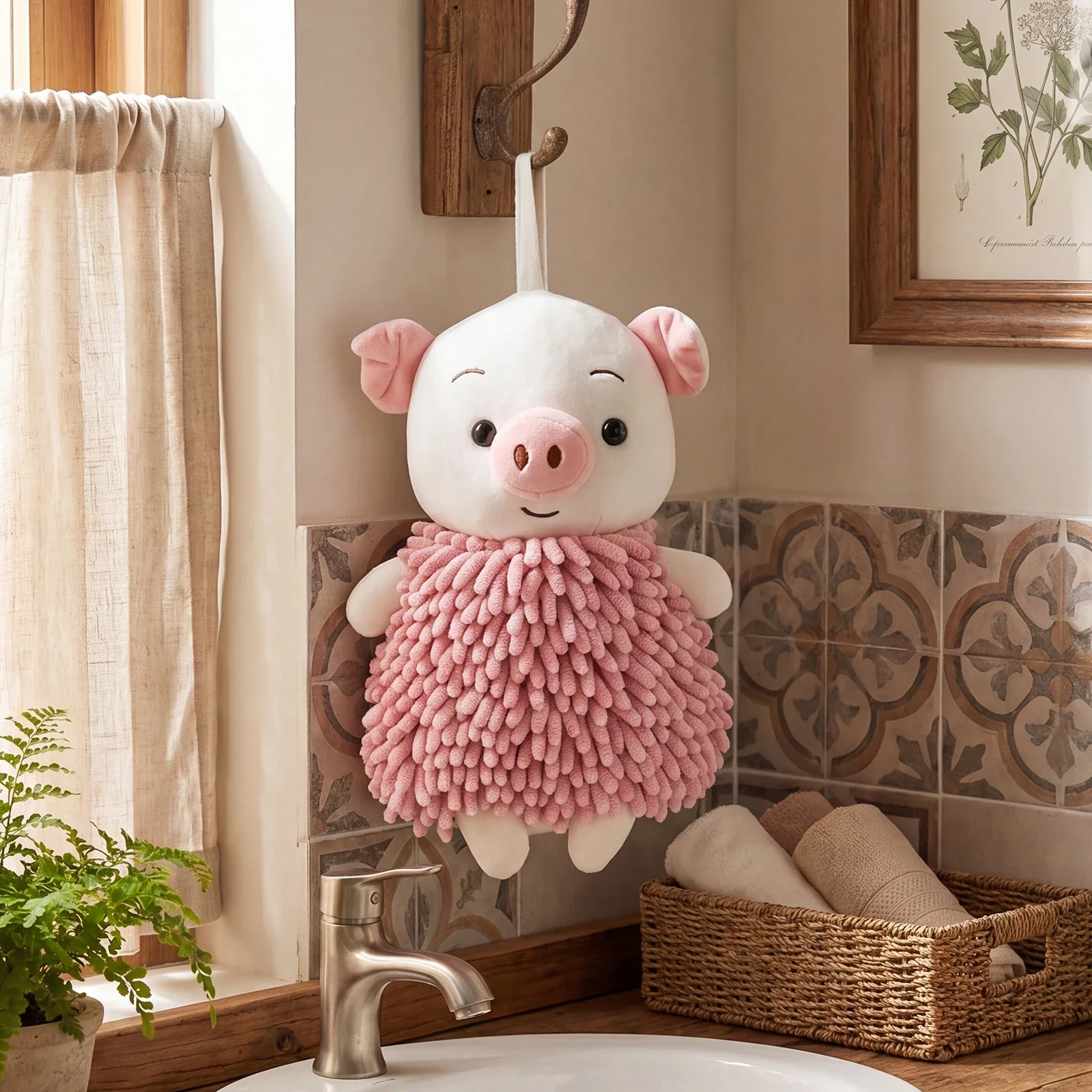 Plush Towel Balls 3D Soft Absorbent Microfiber Hand Towels Cute Cartoon Pig Handheld Towels for Kitchen And Bathroom