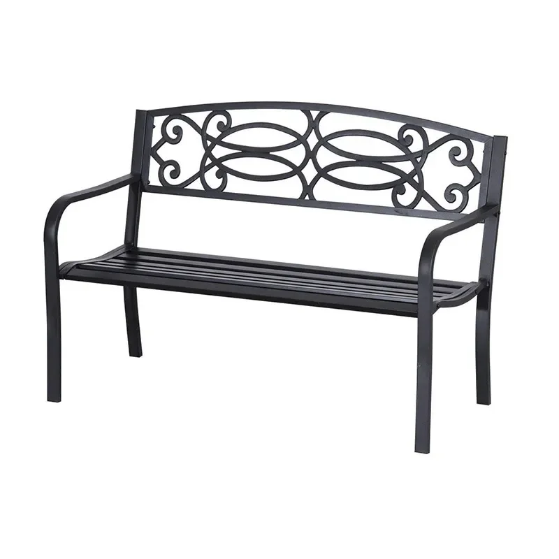 Wrought Iron Outdoor Bench Durable Metal Park Seating for Courtyard Mall Public Leisure Area Garden Resting Furniture