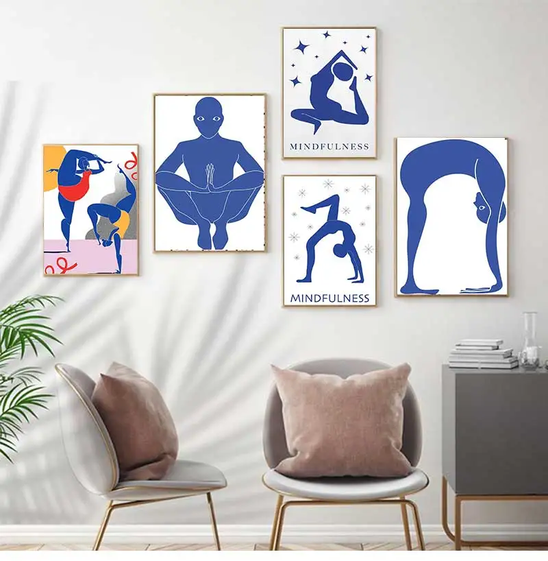 Home Exercise Gym Yoga Pose Abstract Poster Wall Art Minimalist Canvas Painting Modern Studio Living Room Nordic Decoration