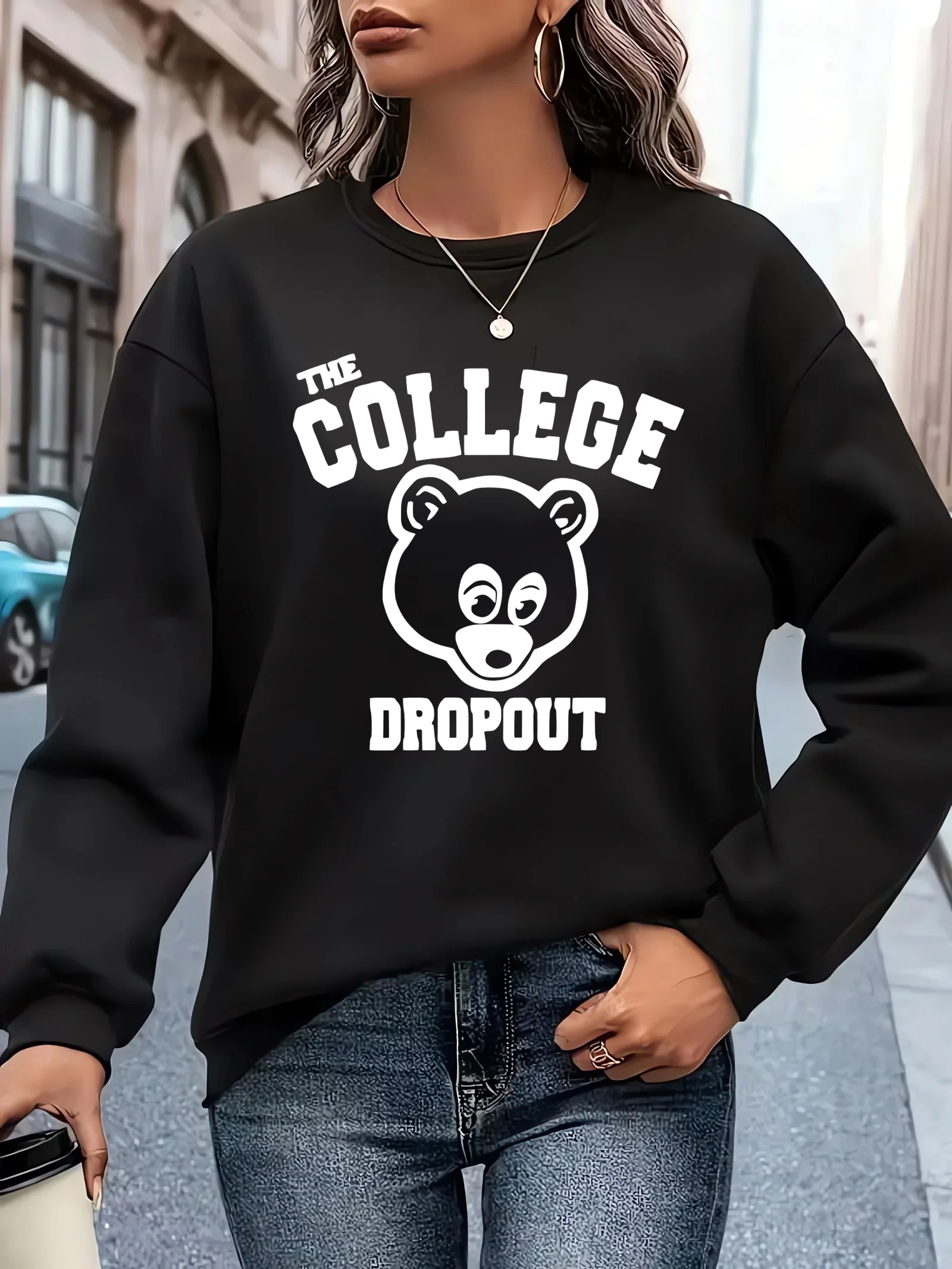 

Fashionable and trendy, women's round neck printed hoodie, women's autumn and winter casual clothing, loose and comfortable