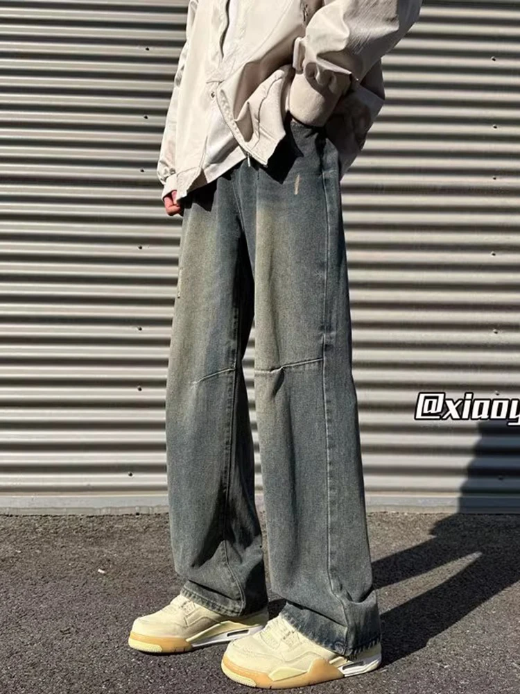 

Мужские винтажные джинсы Waed: весенне-осенние, в американском ретро-стиле, с пэчворком, широкие брюки, слегка расклешенные штаны