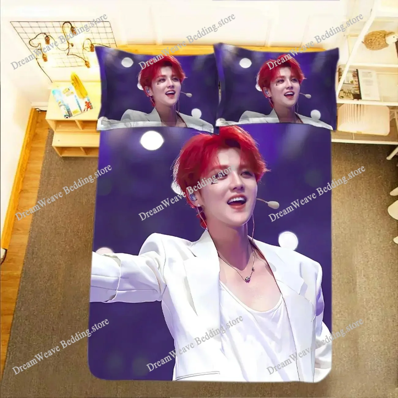 

Lu Han Picture Double Bedding Set LH Lifestyle Photo Single Dormitory Student Knit Duvet Cover+ Pillowcase Home Textileextile