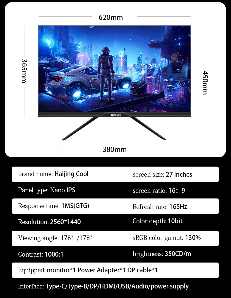 Imagem -05 - Computador com Painel Nano Ips de Sincronização Gratuita Ecrã Lcd Desktop Hdmi dp Tipo-c 1ms 27 in 2k 165hz 144hz