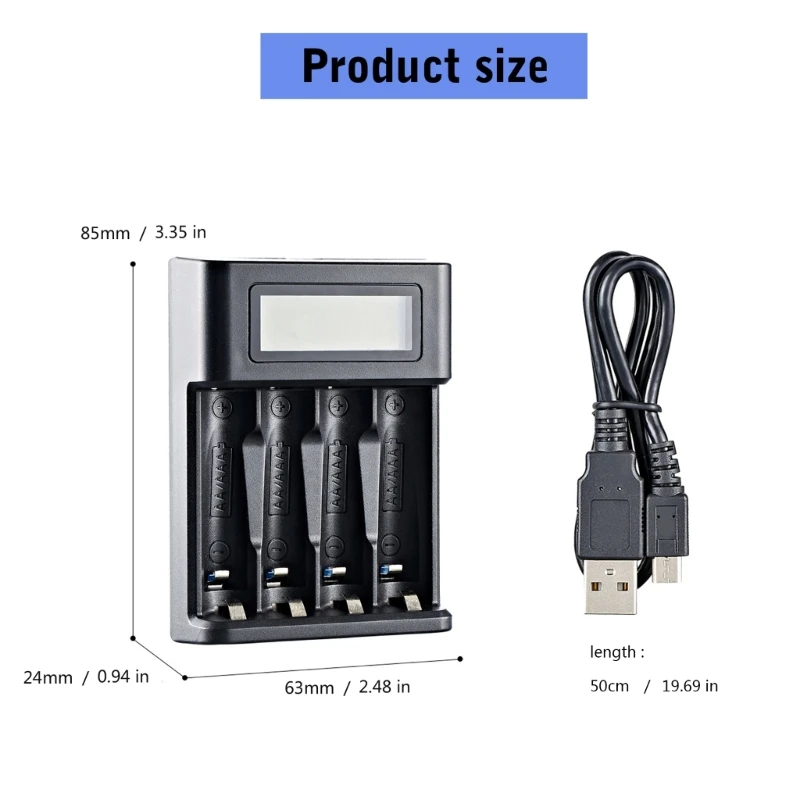 Cargador batería 4 ranuras AA LR03 Cargador batería para batería recargable NiMh