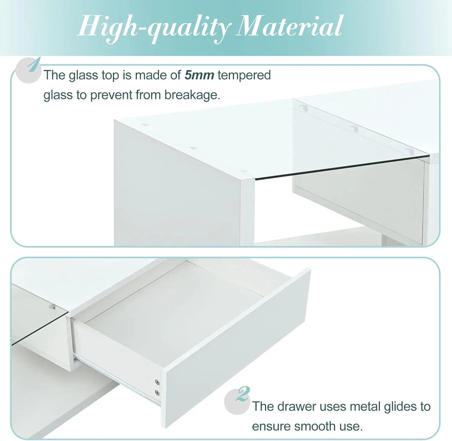 LUMISOL 2-Tier Rectangle Center Table withTempered Glass,High-Gloss UV Coffee Table,Wooden Cocktail Table for Living Room, White