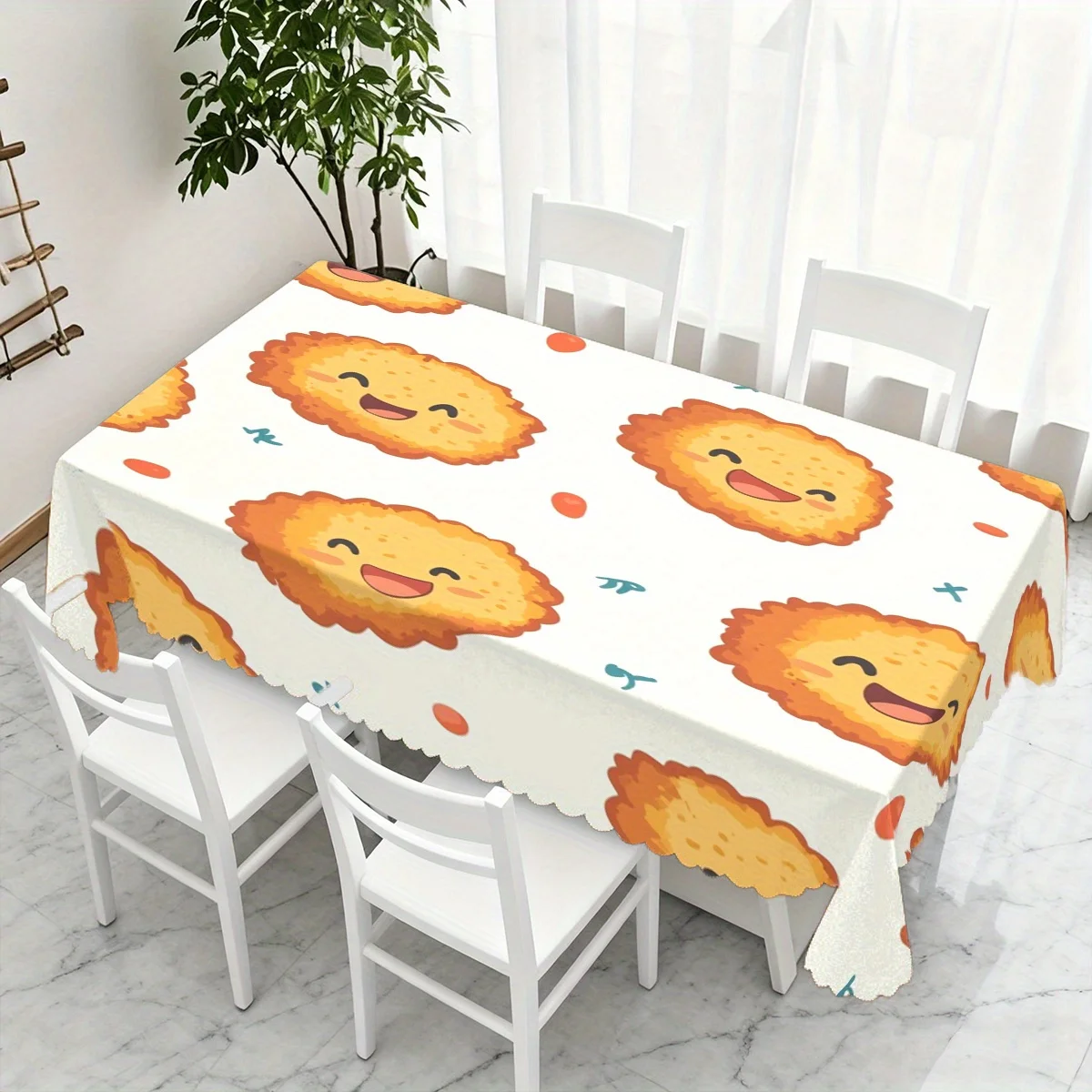 Cute Fried Pancake Cartoon Tablecloth, Rectangular Washable Table Cover for Dining Room & Kids Family Party Decoration