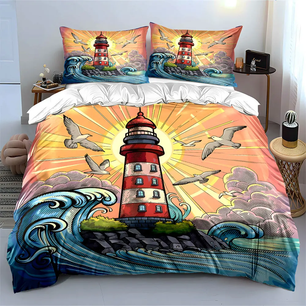 Lighthouse Seaside Decor Set Multiple sizes kid's and adults' bedroom Exquisite 3PC bedding set, gift