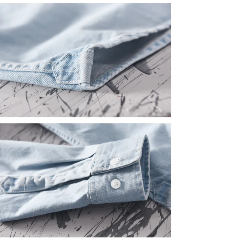 #4402 100% Cotton Denim Shirt Men Long Sleeve Washed Vintage Shirt For Man Spring 2025 Casual Black Blue Retro Plus Size 3XL 4XL