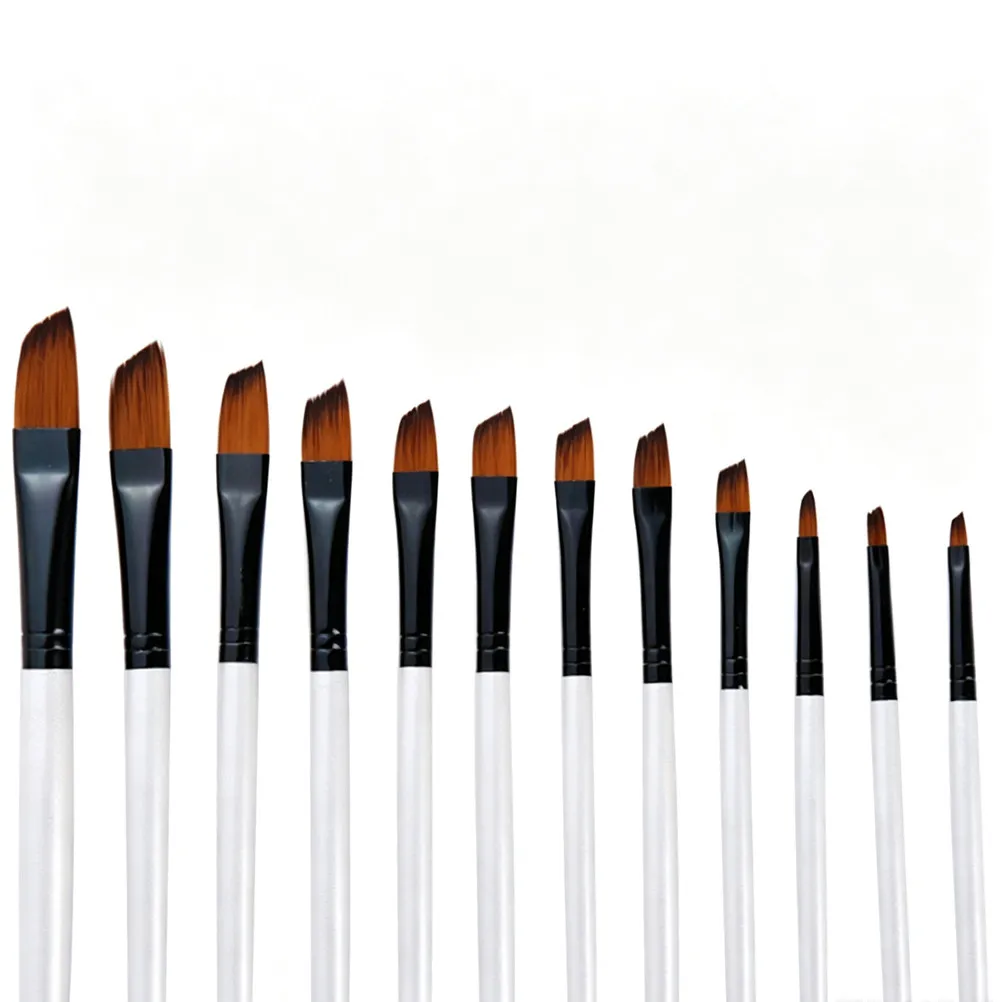 12Pcs Painting Brush Set Nylon Hair Wooden Handle Ideal for Watercolor Oil Acrylic Gouache Painting Tools for Artists Beginners