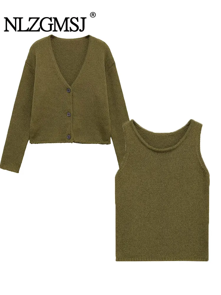 

NLZGMSJ Autumn Casual Short Cardigan Women New Solid Knitted Cardigans V-Neck Long Sleeve Sweater Coat Streetwear