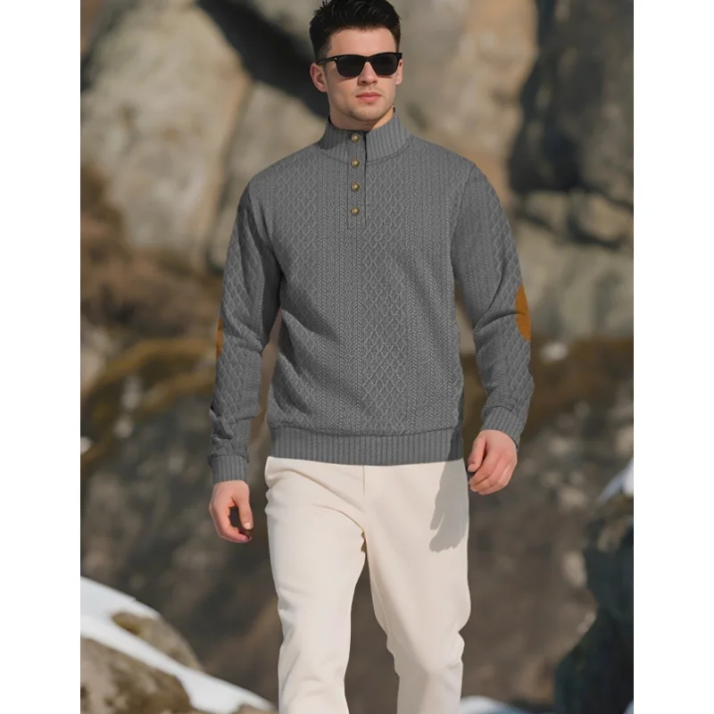 Осень-зима, мужская жаккардовая вязаная толстовка с длинными рукавами, повседневная толстовка с воротником-стойкой, евро 5XL, уличная мужская одежда B0059