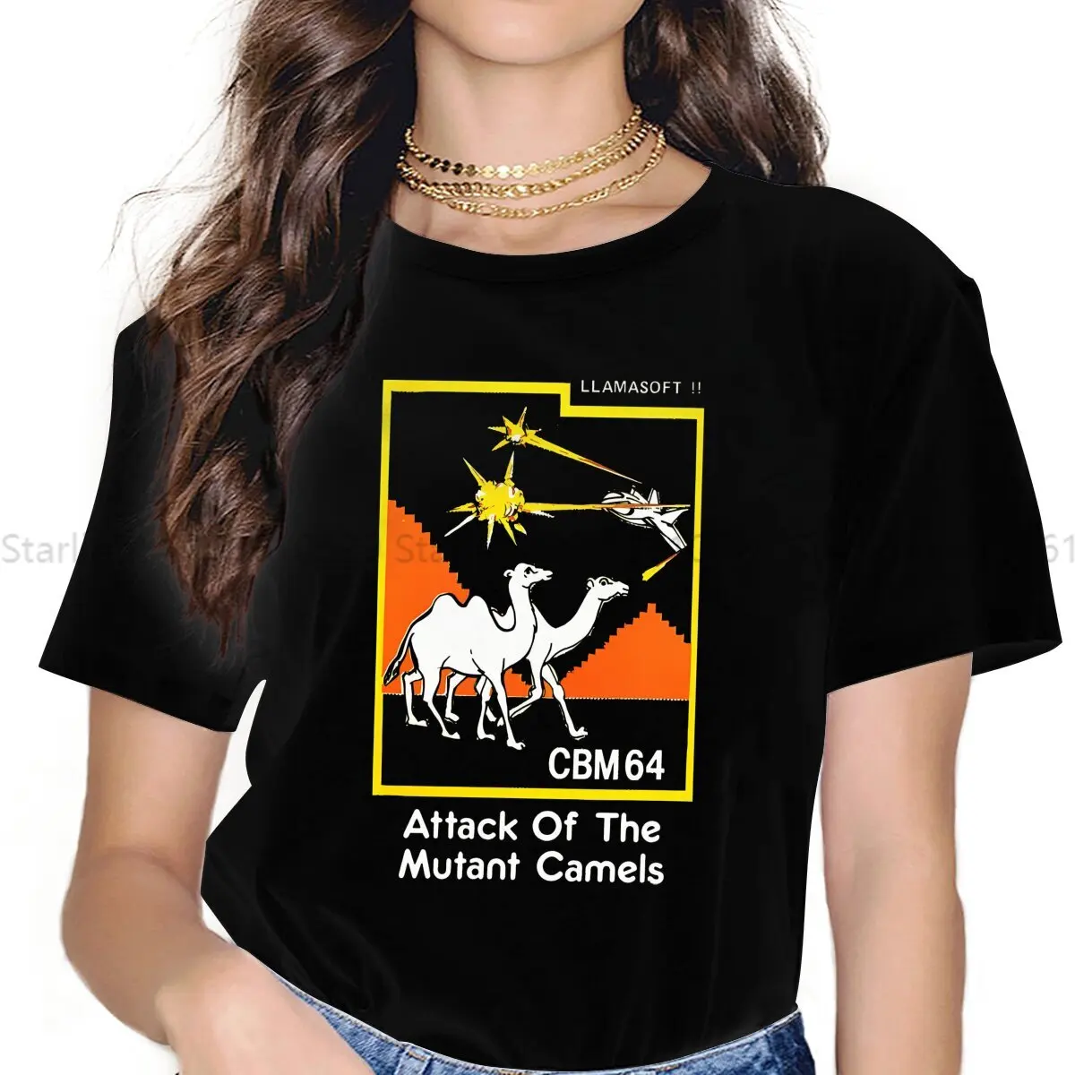 Attack Of The Mutant Camels Gaming Women's T Shirt Commodore C64 Girls Tees Kawaii Polyester Tops Graphic Tshirt y2k Hipster