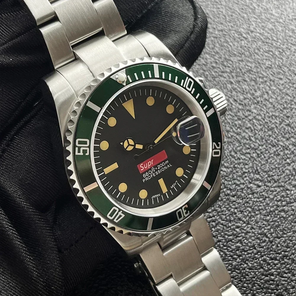 40mm S Retro Men Refined Steel Watch With Sapphire Glass Japanese NH35 NH36 Movement Green Luminous Watch Customization TOP