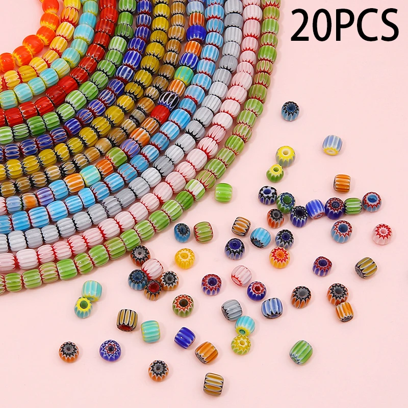 Glass Glazed Print Lampwork Beads, Loose Cylinder, Spacer Beads para Fazer Jóias, Pulseiras DIY Acessórios, Handicrafs, 20Pcs