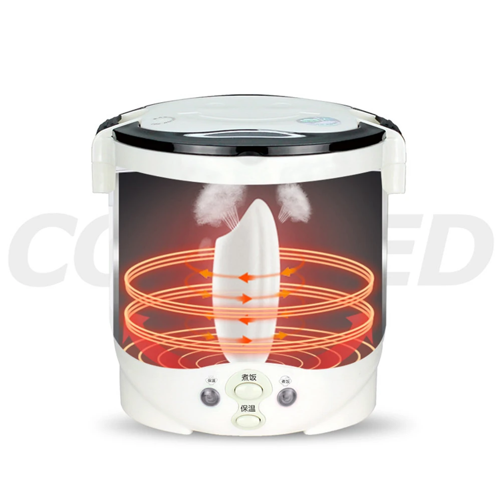 طباخ أرز صغير 1-2 شخص ، طباخ أرز متعدد الوظائف ، صندوق غداء لتسخين الطعام بالماء 1 لتر ، طبخ شاحنة سيارة