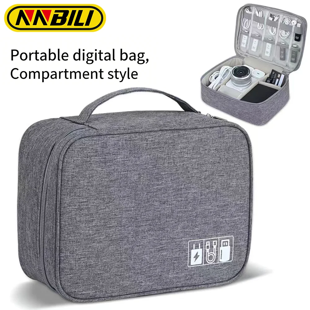 NNBILI Große Kapazität und Multifunktionale Digitale Reisetasche mit Separaten Fächern für Mobilkabel, Powerbank und USB-Zubehör