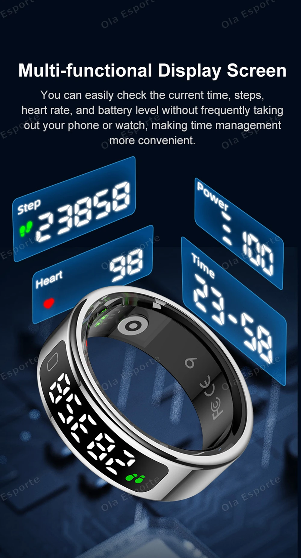 2026 Neue Videosteuerung GPS Motion Smart Ring LED-Anzeige Herzfrequenz Blutsauerstoff-Smartring IP68 & 5ATM Wasserdichter Sport-Smartring – Detail 3