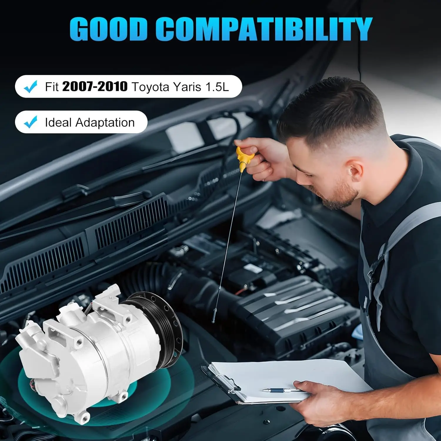 คอมเพรสเซอร์แอร์สำหรับรถยนต์โตโยต้า ยาริส ปี 2007-2010 เครื่องยนต์ 1.5 ลิตร, คอมเพรสเซอร์แอร์พร้อมคลัตช์สำหรับรถยนต์โตโยต้า ยาริส ปี 2007-2010 เครื่องยนต์ 1.5 ลิตร