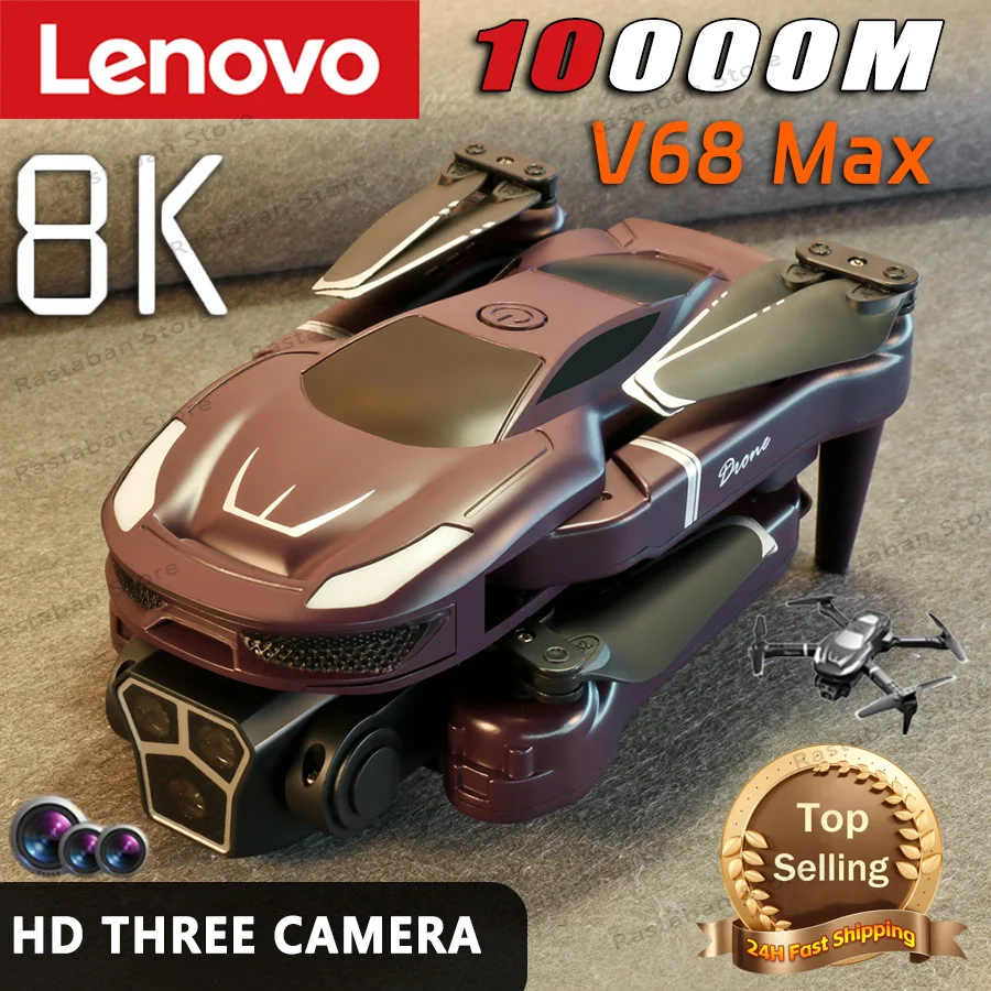 Lenovo-V68 Drone profissional com HD Aerial, 3-Camera, 5G, GPS, Evitar Obstáculos, Quadcopter Toy, Frete Grátis, UAV, 8K, 10000m