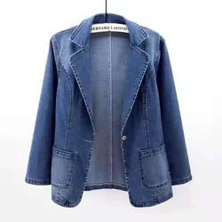 Women Denim Coat Turn Down Collar Jeans Full Sleeve Jackets Casual Coats Fit Elegant Splice Open Stitch Autumn Jackets Y2k