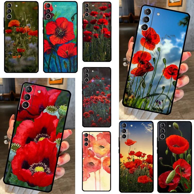 Poppy Flower Bloom Case For Samsung Galaxy S23 S22 Ultra Plus S8 S9 S10 Plus Note 10 20 S21 FE S20 FE Cover