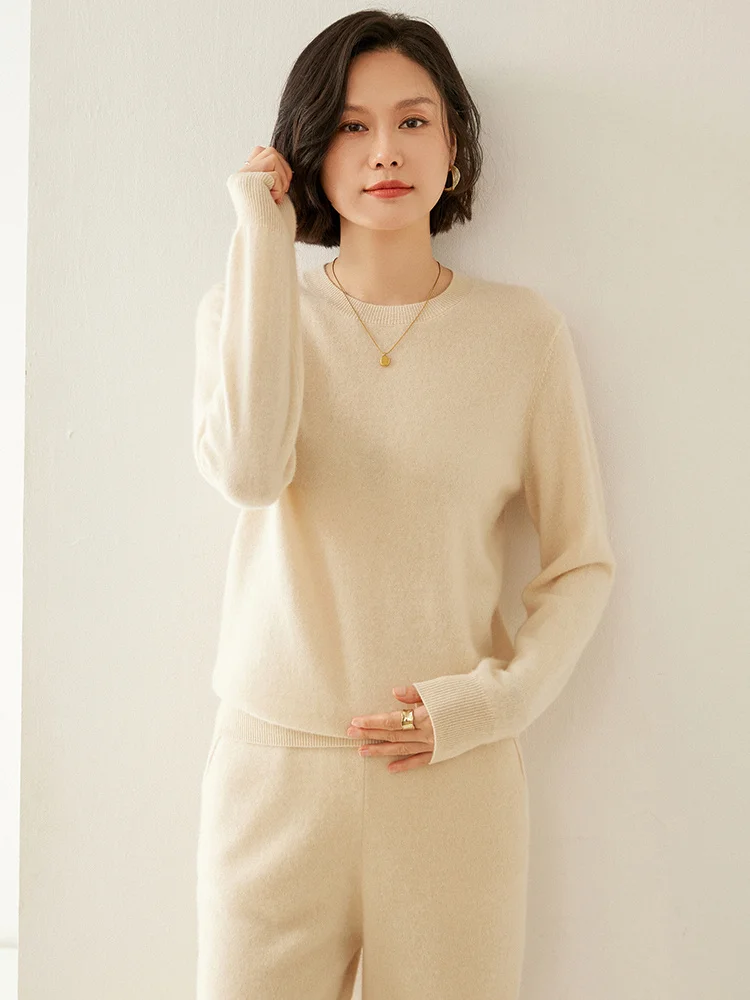 Aliselect Autumn Winter Women Sweater 100% Cashmere Basic O-neck Pullover Solid Casual Cashmere Knitwear Female Grace Clothing