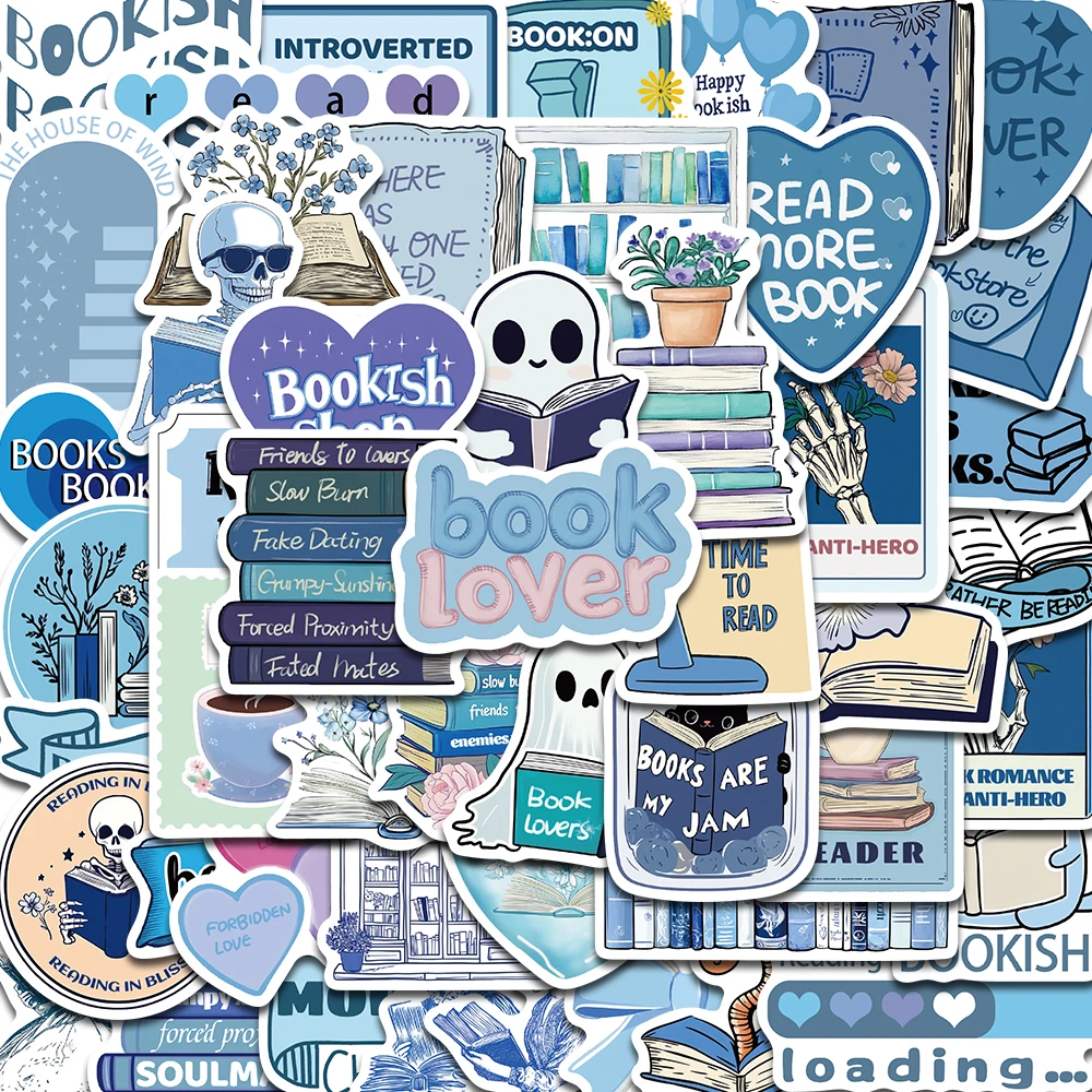 50PCS Blue Bookish Sticker Computer Graffiti DIY Case Desktop Phone Creative Art Picture Community DIY Decoration Stickers
